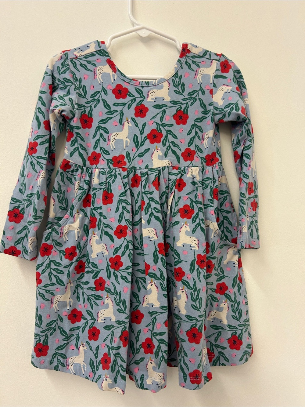 Hanna Andersson Blue Long-Sleeve Unicorn & Red Floral Dress